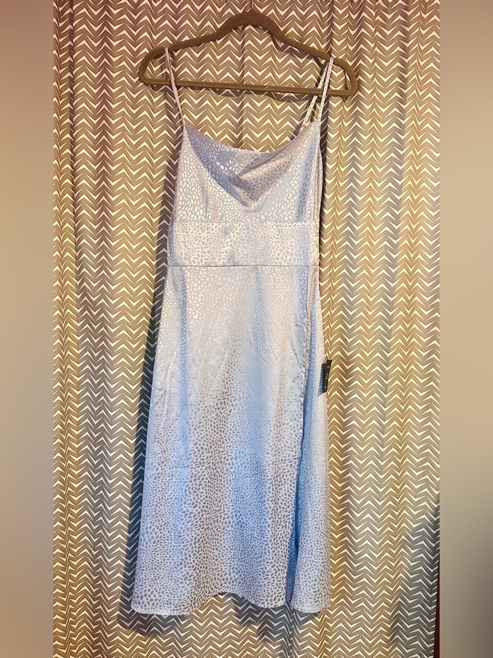NWT Lulus | Fiercely Chic Light Blue Satin Jacquard Print Cowl Midi Dress, S - Picture 4 of 8